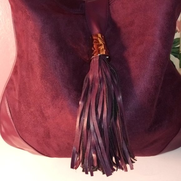 NEW PURPLE SQUARED BY SONDRA ROBERTS SHOULDER HANDBAG W/ ROPE STRAP & TASSIL - Picture 8 of 13